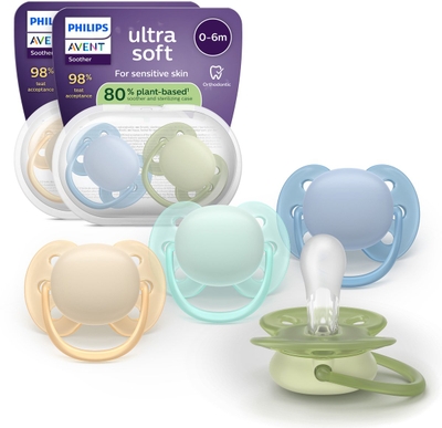Philips Avent Ultra Soft – Superzachte siliconen fopspeen (0-6 mnd) – Voor gevoelige huid – 4 stuks - SCF091/50
