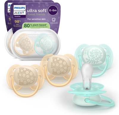 Philips Avent Ultra Soft – Superzachte siliconen fopspeen (0-6 mnd) – Voor gevoelige huid – 4 stuks - SCF091/49