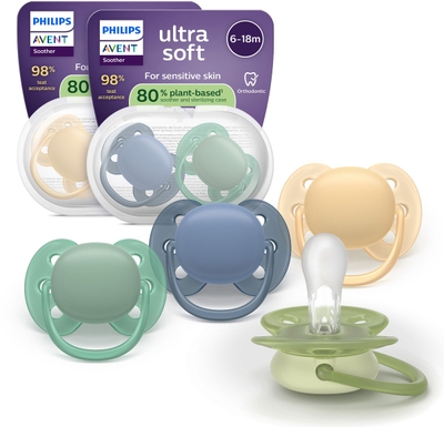 Philips Avent Ultra Soft – Superzachte siliconen fopspeen (6-18 mnd) – Voor gevoelige huid – 4 stuks - SCF091/53