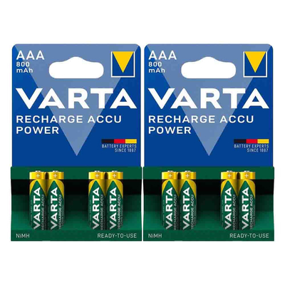 2x Varta Recharge Accu Power Oplaadbare Batterijen AAA 800mAh 4 stuks