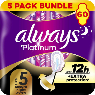 5x Always Maandverband Platinum Secure Night Extra Wings 12 stuks
