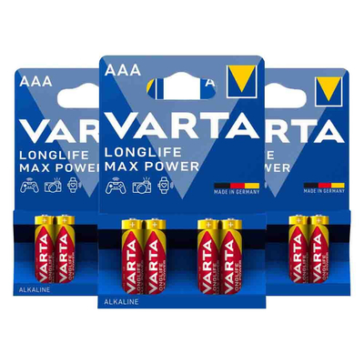 3x Varta Longlife Max Power Alkaline Batterijen AAA 4 stuks
