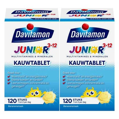 Gratis Verzending: 2x Davitamon Junior 3+ Kauwvitamines Banaan 120 kauwtabletten