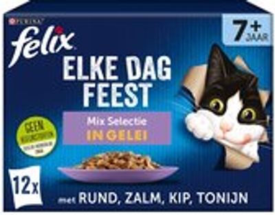 Felix Elke Dag Feest 7+ Senior Mix Selectie- Kattenvoer natvoer - Zalm, Konijn, Kip, Rund - 48 x 85g - natvoer katten