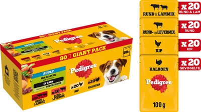 Pedigree Adult - Natvoer Hond - Hondenvoer - Rund Kalkoen Kip - 80 x 100g natvoer honden