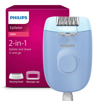 Philips Epilator Series 4000 – Light Blue – Epileren, scheren en exfoliëren - met 4 accessoires en ledlamp – BRE247/00