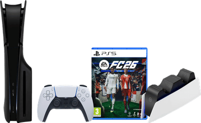 PlayStation 5 Slim Disc Edition + FC 26 + Covers Zwart + Oplaadstation