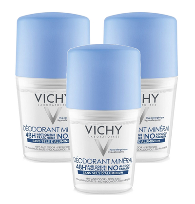 Vichy Minerale Deodorant Roller 48u Optimale Tolerantie Multiverpakking 3x50 ml