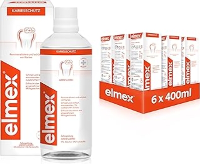 elmex Mondspoeling, cariësbescherming, 6 x 400 ml, antibacteriële tandreiniging zonder alcohol beschermt effectief tegen cariës, voor dagelijks gebruik met dubbel actief calciumfluoride beschermschild