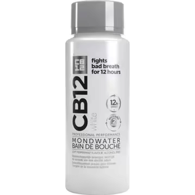CB12 White Mondwater - Frisse Adem en Whitening effect - 12 uur bescherming - Met fluoride en pepermuntsmaak - Alocholvrij - 250ml