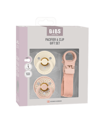 BIBS – Pacifier & Clip Gift Set – Blush - Rond – 2 Fopspenen + Fopspeenkoord – Maat 1