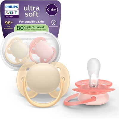 Philips Avent Ultra Soft – Superzachte siliconen fopspeen (0-6 mnd) – Voor gevoelige huid – 2 stuks - SCF091/38