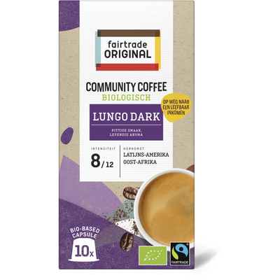 Fairtrade Original Community coffee lungo dark capsules Nespresso compatible koffiecups 10 stuks