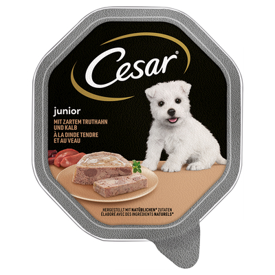 28x150g Cesar Junior Kuipje met kalkoen en kalfsvlees natvoer voor honden - natvoer honden