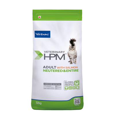 Virbac Veterinary HPM Cat Adult Zalm - Dubbelpak: 2 x 12 kg - kattenbrokken