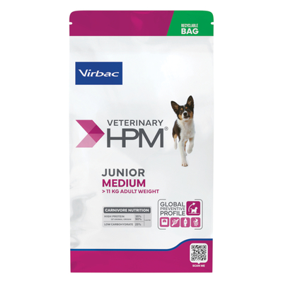 Virbac Veterinary HPM Dog Junior Medium Hondenvoer - Dubbelpak: 2 x 12 kg - hondenbrokken
