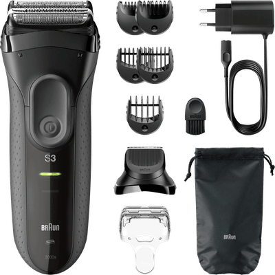 Braun Series 3+ Elektrisch Scheerapparaat + Baardtrimmer-opzetstuk - Droog Gebruik - 3000BT - Grijs - Scheerapparaat voor Mannen
