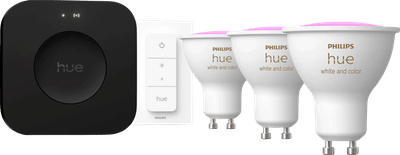Philips Hue White and Color Starter Pack GU10 3-pack + Bridge Pro + dimmer