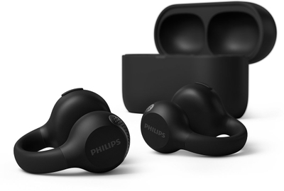 PHILIPS TAQ2000BK/00 Draadloze open-ear oortjes - Oorhaakjes - Open-ear pasvorm - 28 uur afspeeltijd - Bluetooth multipoint - IPX4 - App control - Bediening op de oorhaakjes - Zwart