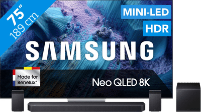 Samsung 75" Neo QLED QN990F 8K (2025) + Samsung HW-Q930F Zwart
