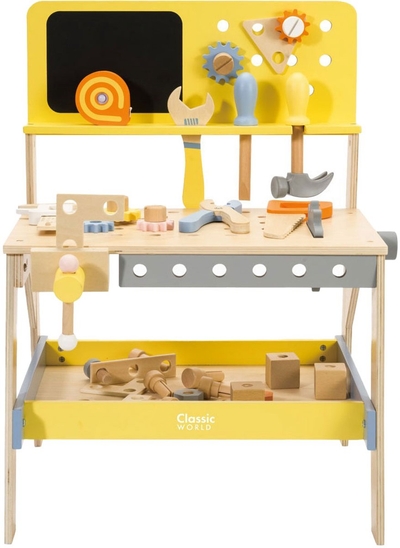 Classic World houten werkbank modern - speelgoed gereedschapsset 42-delig.