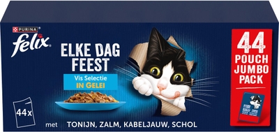Felix Elke Dag Feest Vis Selectie - Kattenvoer Natvoer - Tonijn, Kabeljouw, Zalm & Schol - 44 x 85 g natvoer katten