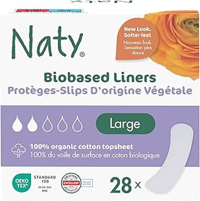 Naty Inlegkruisjes Groot | 100% gecertificeerd biologisch katoen toplaag | Huidveilig | Geurvrij, 0% conventioneel plastic | Comfortabel & ademend | 28 stuks