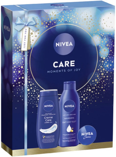 NIVEA Care Moments of Joy Geschenkset - Sinterklaas en Kerst Cadeau- Giftset - Kado - Kerstcadeau met Body Milk, Douchegel en Crème - Cadeauset Verjaardag