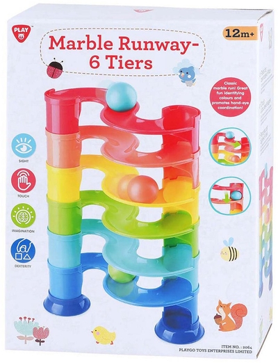 Play knikkerbaan speelgoed met grote ballen - kleurrijke knikkerbaan 11dlg.