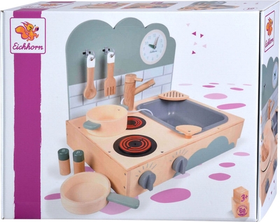 Eichhorn houten speelkeuken - compacte meeneemkeuken voor kinderen.