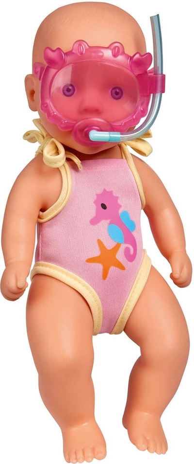 Babypop badspeelgoed waterbestendig met zwempak en duikbril.