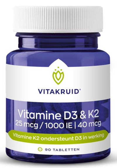 Vitakruid Vitamine D3 25 Mcg & K2 40 Mcg 90 tabletten
