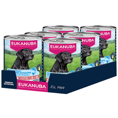 Voordeelpakket: 48x400g Eukanuba Senior Rijk aan forel met zoete aardappel natvoer voor honden - natvoer honden