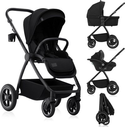 Lionelo Meril 3in1 Kinderwagen - Buggy – XL Reiswieg, Wandelwagen & ADAC-gecertificeerd Autostoeltje – All-Terrain Wielen – Compleet Accessoireset – UPF50+