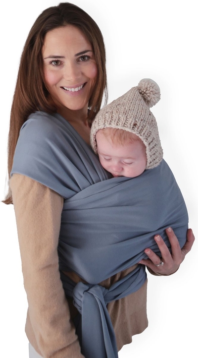 Mushie - Baby wikkeldoek - Baby Wrap Carrier - Tradewinds - Baby Draagdoek Grijs Blauw