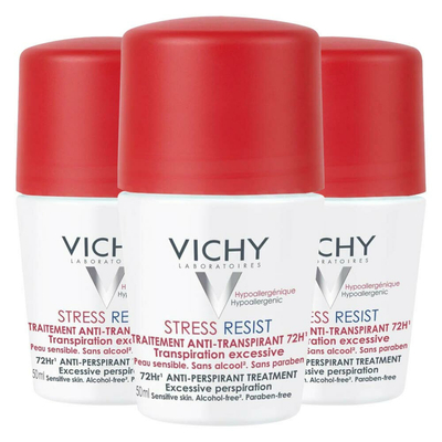 3x Vichy 72Hr Overmatige Transpiratie Stress Resist Deodorant Roller 50 ml