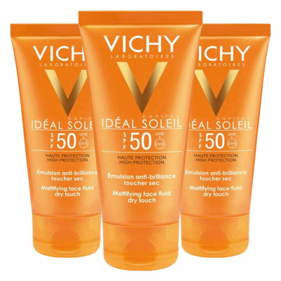 3x Vichy Ideal Soleil Zonnebrand Creme Gezicht SPF50 50 ml