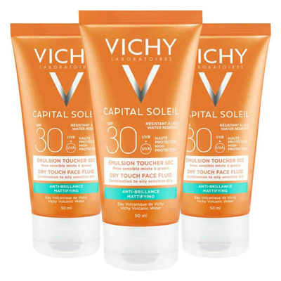 3x Vichy Capital Soleil Dry Touch Zonnecrème SPF 30 Gezicht 50 ml