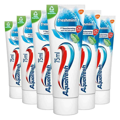 6x Aquafresh Tandpasta Freshmint Frisse Adem 75 ml