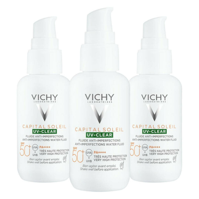 3x Vichy Capital Soleil UV Clear Anti-onzuiverheden Zonnebrand SPF 50+ - 40 ml