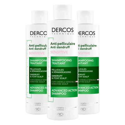 3x Vichy Dercos Anti-roos Shampoo Gevoelige Hoofdhuid 200 ml