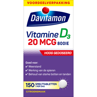 2x Davitamon Vitamine D3 20mcg Hoog Gedoseerd 150 smelttabletten
