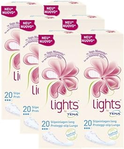 Tena Lights, inlegkruisjes voor normale en gevoelige luchtbellen, lang, 6 stuks 6 x 20 stuks