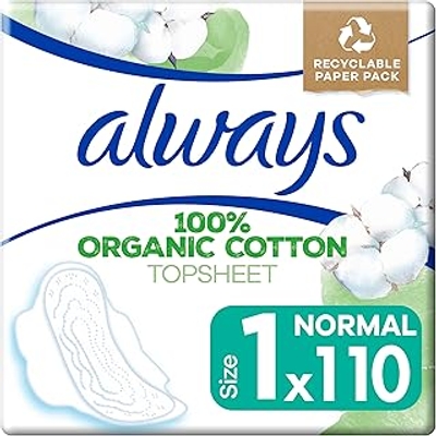 Always Katoenen Bescherming Ultra Normale Maandverband met Vleugels, 110 Pads, 100% Biologisch Katoen Topsheet