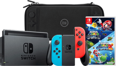 Nintendo Switch Rood/Blauw + Super Mario Galaxy 1+2 + BlueBuilt Beschermhoes