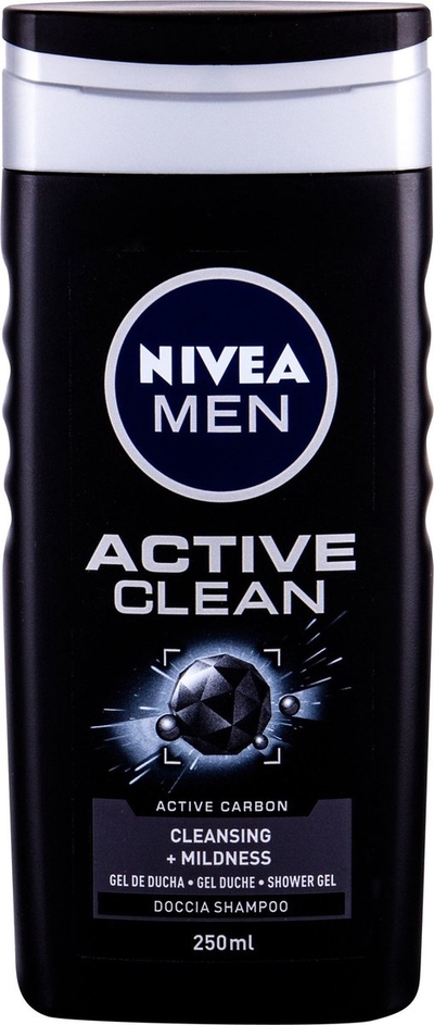 Nivea Men Active Clean 3in1 Body, Face & Hair Shower Gel - 6 x 250 ml