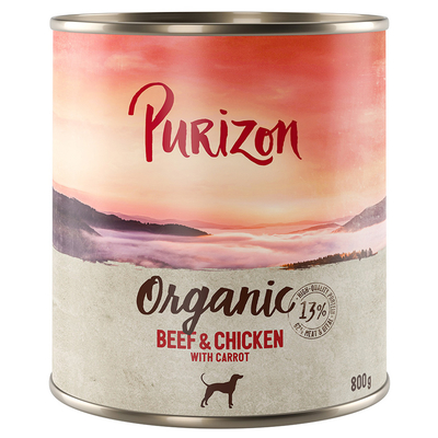Dubbelpakket Purizon Organic 12 x 800 g - Rund en kip met wortel - natvoer honden
