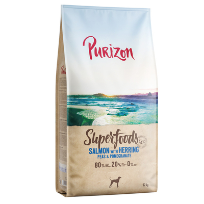 Purizon Superfoods zalm met haring. doperwten en granaatappel Dubbelpak: 2 x 12 kg - hondenbrokken