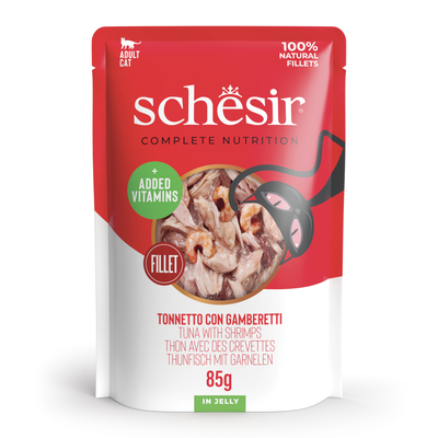 6x85g Tonijn met garnalen Schesir Complete Nutrition in gelei natvoer voor katten - natvoer katten