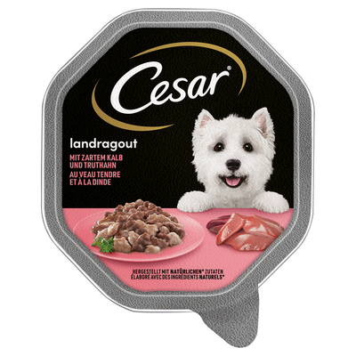Megapack Cesar kuipjes 28 x 150 g - Landstoofpotje met kalfsvlees en kalkoen - natvoer honden